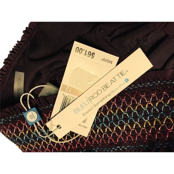 Bleu Ron Beattie Hipster Bikini Bottom Sz 12 Aubergine Embroidered Smocked  NEW - Picture 4 of 4